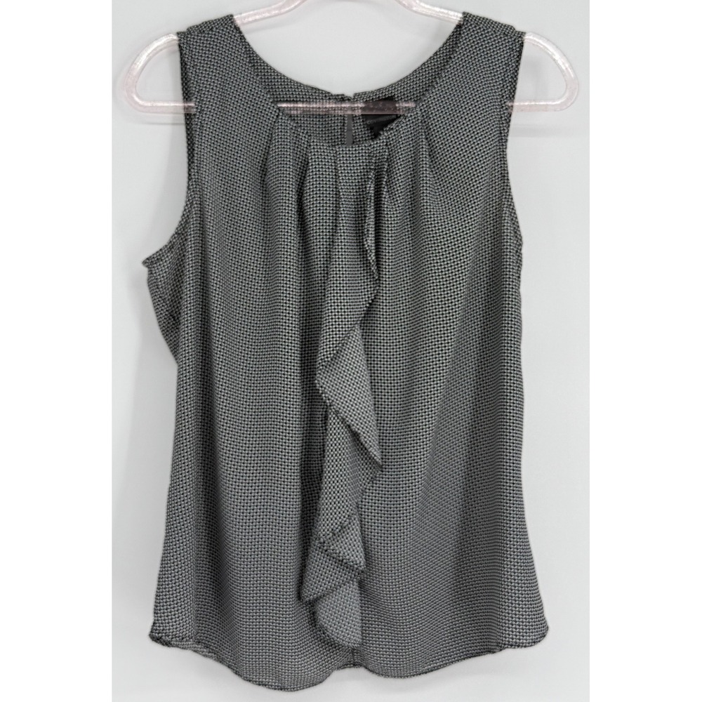 Covington Womens Black White Geometric Ruffle Front Sleeveless Blouse Sz L